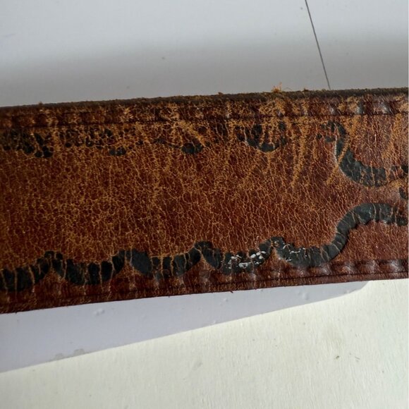 Rio Grande Western Tooled Belt Sz 38 Cognac Brown Steerhide Leather VTG Cowgirl - Picture 8 of 14